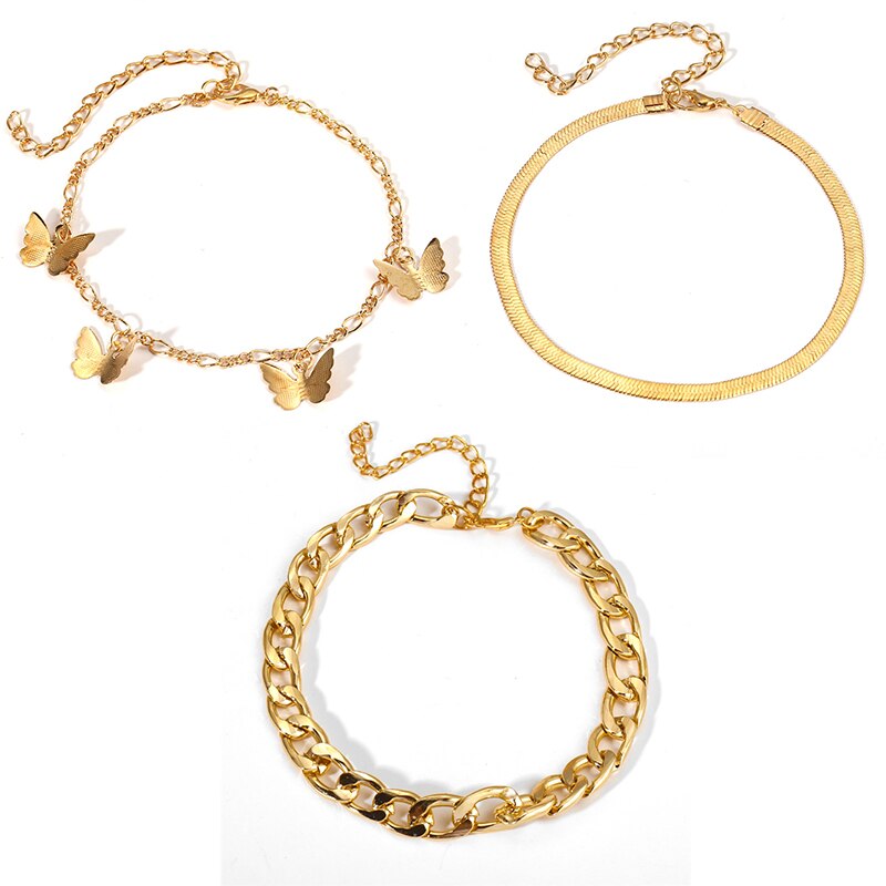 17KM BOHO 5 Teile/satz Gold Kette Fußkettchen einstellen für Frauen Jahrgang mehrschichtig Kristall Fußkettchen Strand Schmetterling Fuß Armbinde Schmuck: CS51551