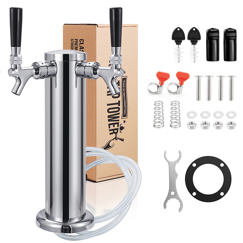 Torre de cerveza de barril de doble grifo, columna de cerveza pulida de 3 &quot;de diámetro, Kit dispensador de cerveza casera con herramientas de llave de tubo premontadas