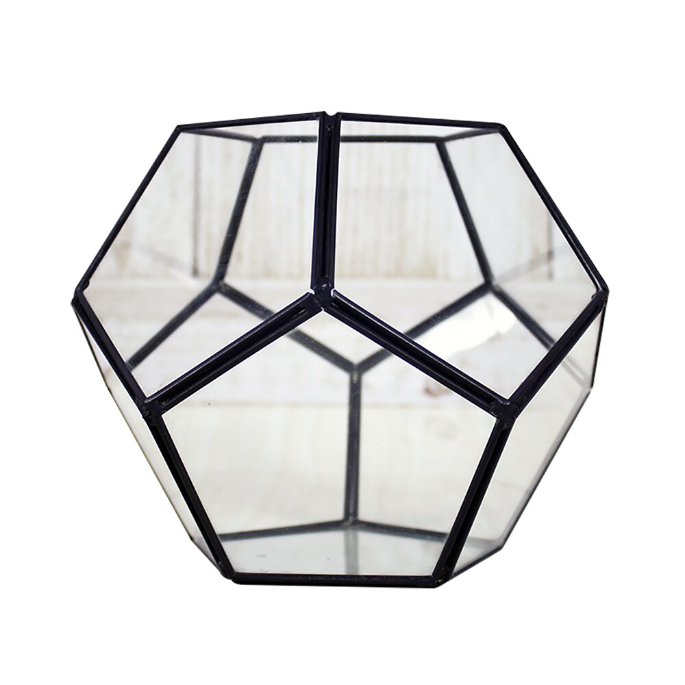 Terrario geométrico de cristal negro para decoración de ventana, Terrario de pentagón, alféizar, maceta de flores, maceta de balcón, caja de exhibición artesanal,: Black