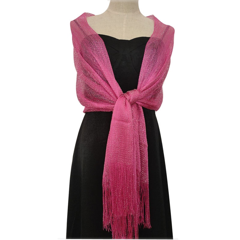 Elegante Goud En Zilver Zijde Sjaal Vrouwen Bruid Jurk Tippet Sjaals Dance Wedding Party Avond Sjaal Vrouwelijke Kwastje Sjaal