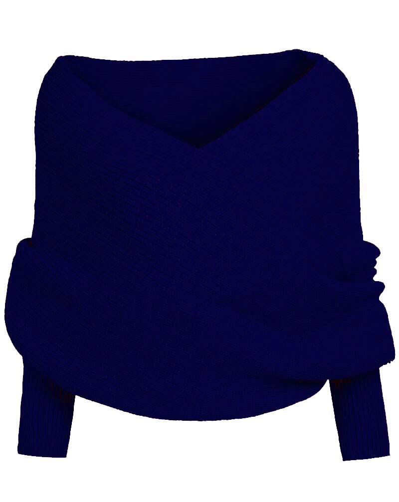 Kms Sexy Winter Warme Zachte Breiwol Lange Mouwen Wrap Shawl Effen Zwart Grijs Beige Rood Voor Vrouwen 200*42Cm: BLUE