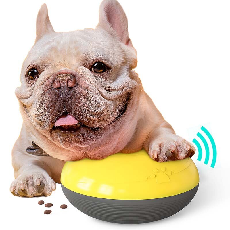 Multifunktions hund iq behandler knirkende legetøj flyvende diske hund interaktivt legetøj spil tygge træning legetøj mad dispenser jouet chien: Gul hundelegetøj