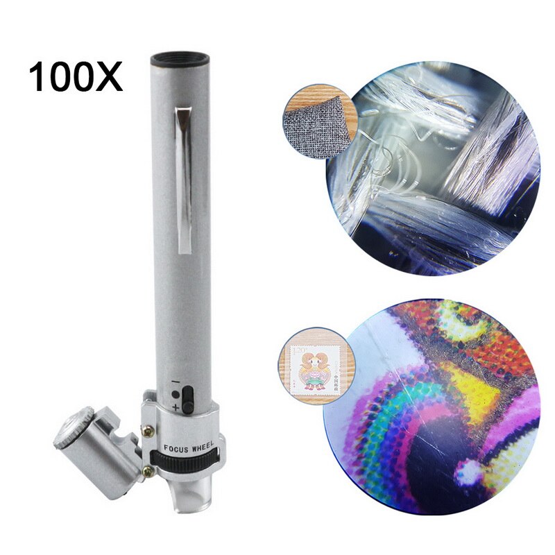 100X Met Led Licht Vergrootglas Lens Handheld Loupe Magnifer Pocket Vergrootglas Pen Stijl Vergrootglas Sieraden Microscoop