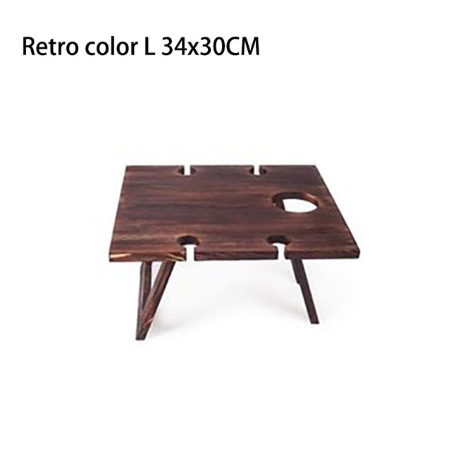 Outdoor Picnic Camping Portable Wooden Table Folding Barbecue Table With Glass Wine Rack Travel Foldable Fruit Table: Retro color-L