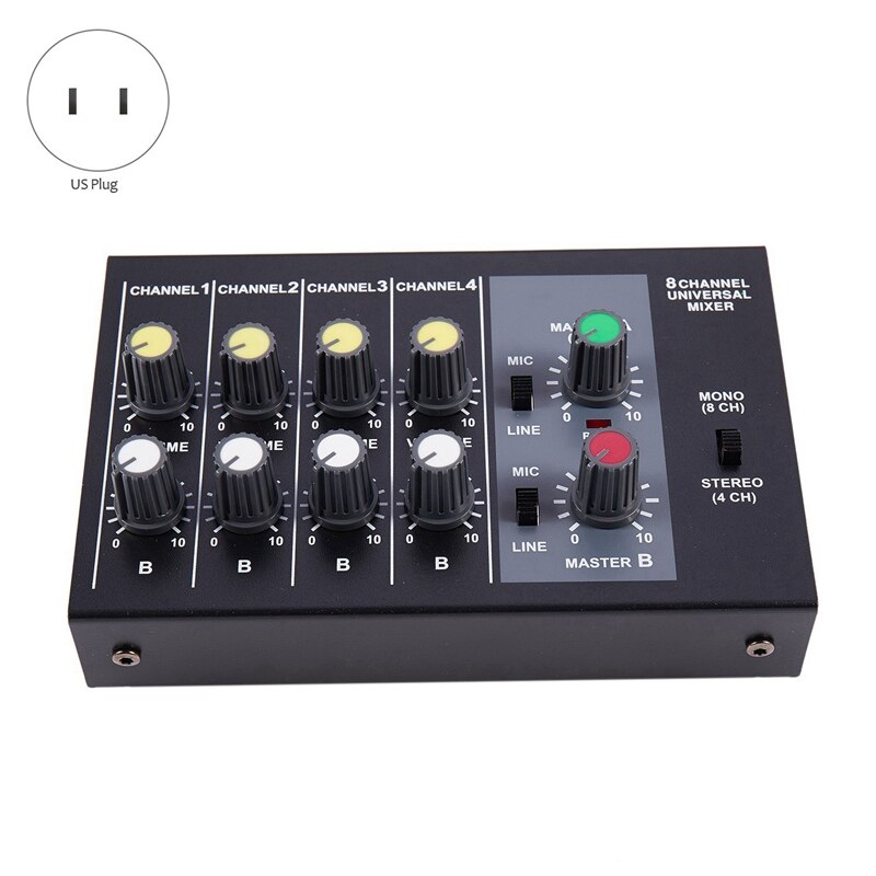Mixing Console 8 Channel Panel Musical Microphone Sound Mixer Digital Adjusting Stereo Us Plug