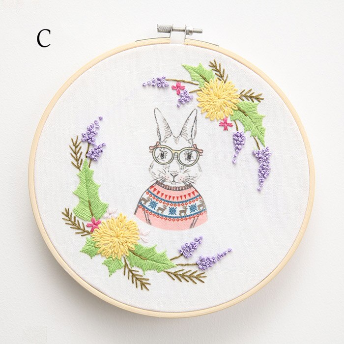 Diy Lint Borduren Voor Beginner Handwerkpakketten Kruissteek Cartoon Herten Kat Vos Konijn Panda Handgemaakte Wall Art Decor: C / with Photo frame