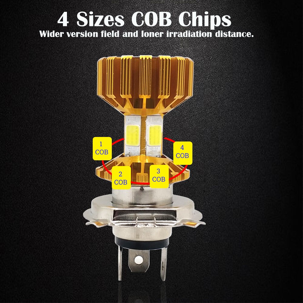H6 ba20d h4 led motorcykel forlygter cob led moto lys 4 sider chip 2000lm motorcykel tågelygter scooter led pære 12v 6000k