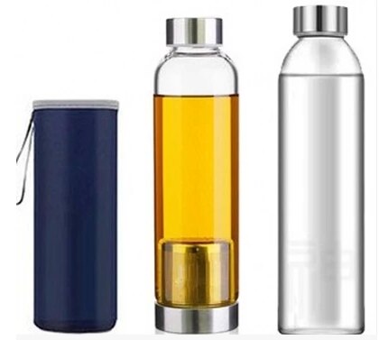 550ml vandflasker, højborosilikatglas med rustfri infusionsvæske med beskyttelsesposer og individuel æske