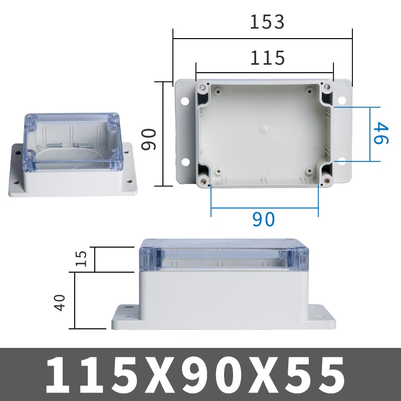 IP67 Plastic Transparent Box Waterproof Enclosure Electronic Project Outdoor Instrument Electrical Project Box Junction Housing: 115-90-55