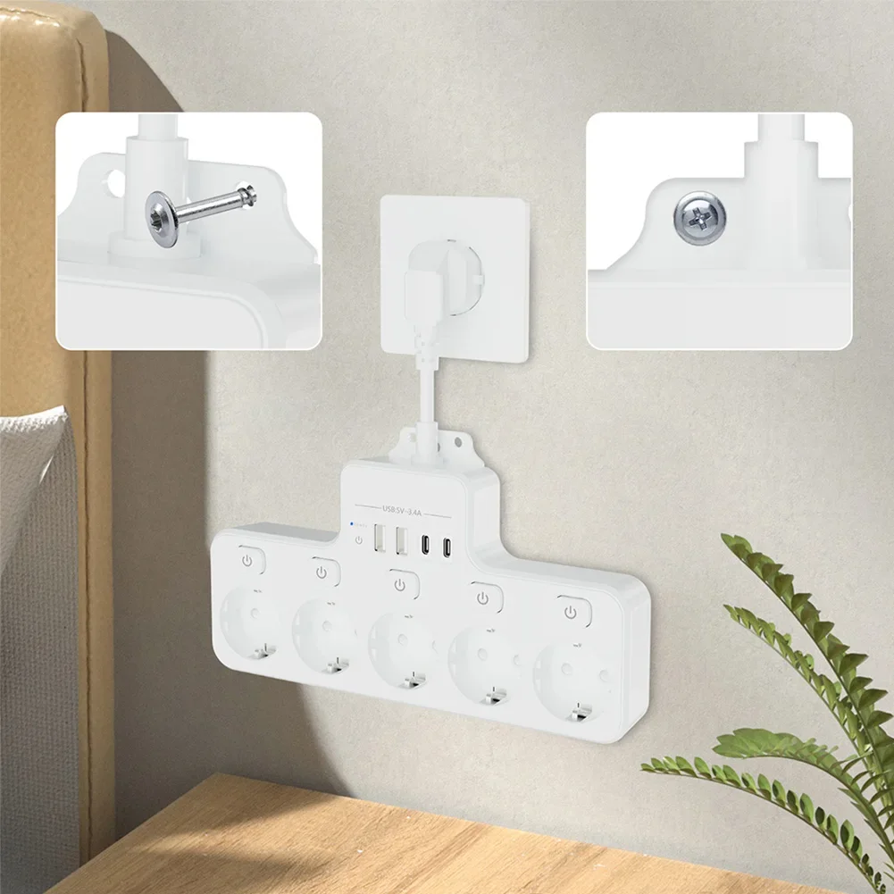 USB W Way Power Strip Multiple EU Socket Power Strip High Power Capacity Individually Switchable Outlets Multiple EU Socket