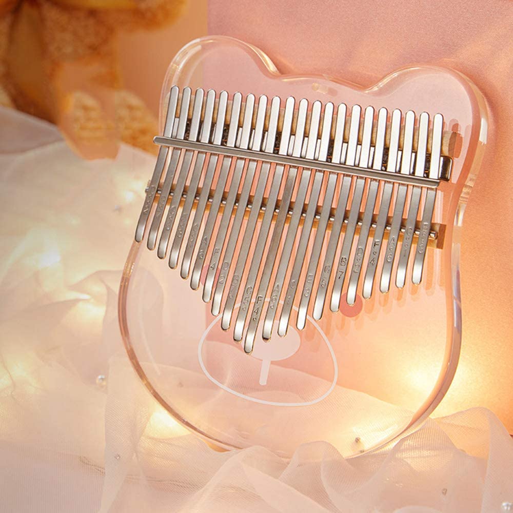 17 Keys Kalimba Thumb Piano,Portable Mbira Transparent Acrylic Wood Finger Mbira,Musical Instrument for Beginners with Bag: Cute bear