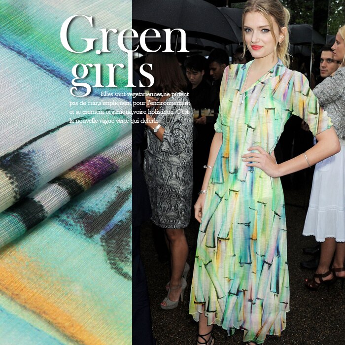 140cm wide13.5mm green bamboo print silk linen fabric for summer shirt dress a little transparent and hard fabric