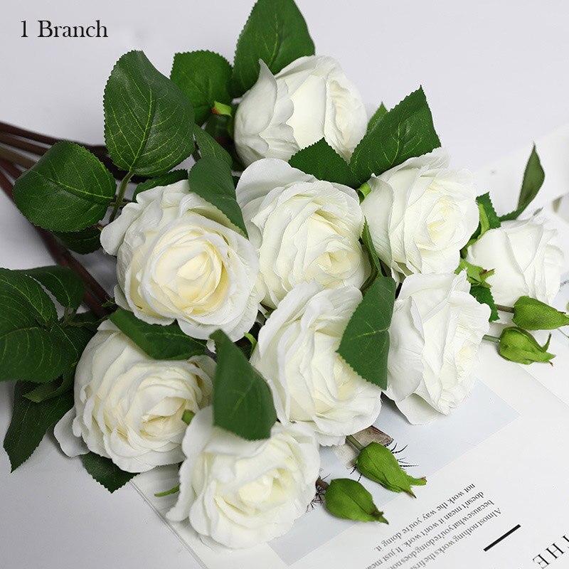 yumai 1pc 60cm Fall Silk Rose Artificial Flower Branch 2 Head with Bud Peony for Wedding party Home Decoration Faux Flowers: White 1 PC