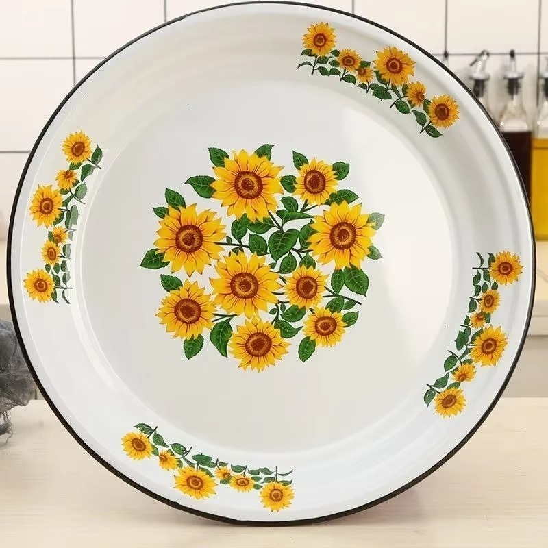 40cm fortykkede emaljetetallerkener, sauteret krydret kylling, jernporcelænstallerkener, suppetallerken, fisketallerkener, frugt- og blomsterskåle, salatskål: Buff