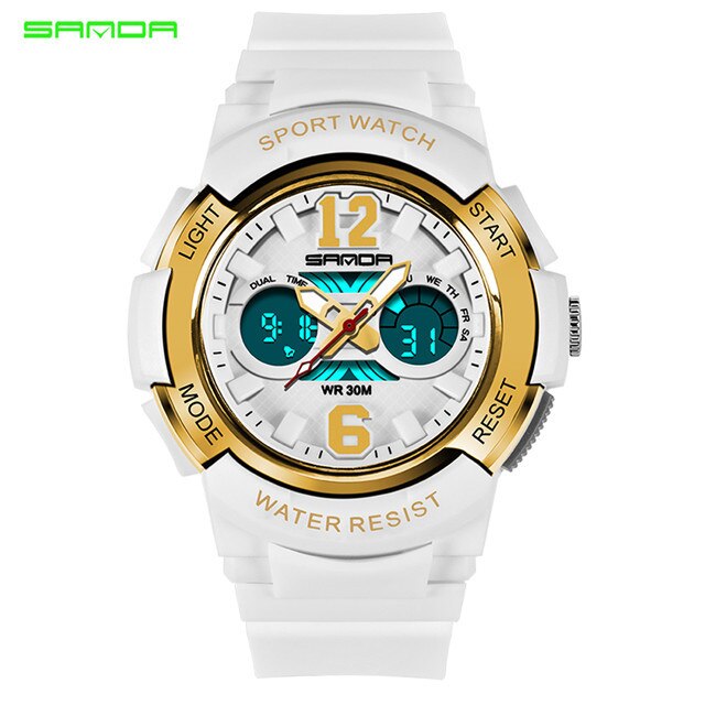 Sanda Quartz Sport Kinderen Horloges Led Digitale Horloge Jongen En Meisje Student Multifunctionele Waterdichte Elektronische Horloge: White gold