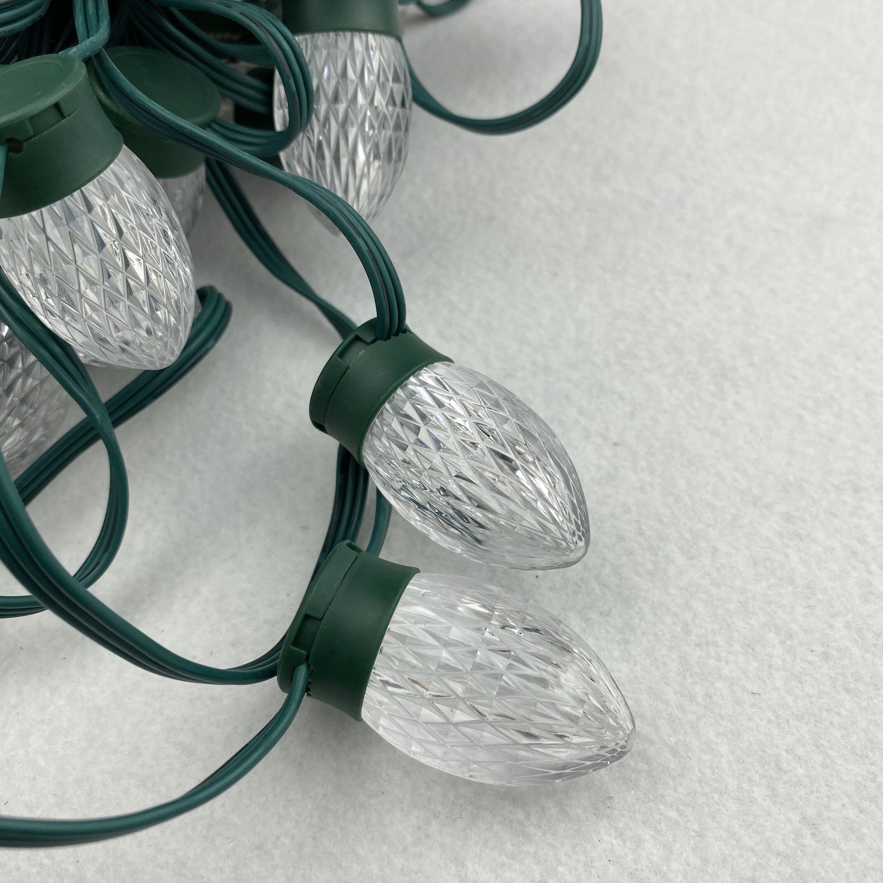 50nodes addressable RGB C9 DC12V WS2811 LED(2 LEDs) pixel string light;6inches wire spacing;all GREEN wire;IP68;xConnect pigtais