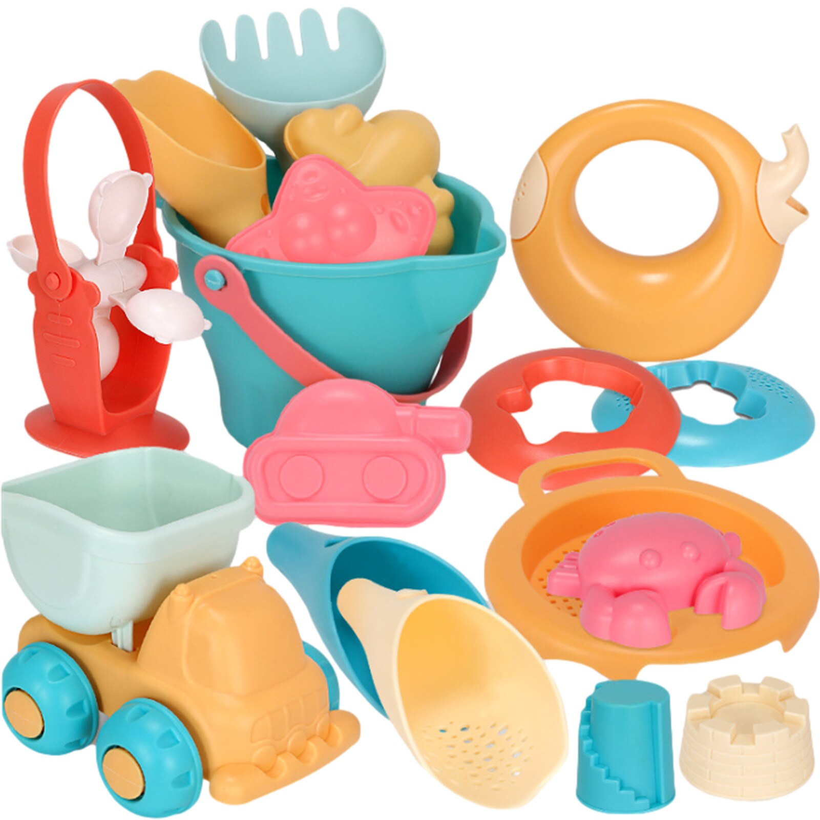 Juguetes de playa para niños, kit de juguetes playeros infantiles, baldes, palas, caja de arena, rastrillo, animales marinos de goma suave para niños pequeños, 5-17 uds.