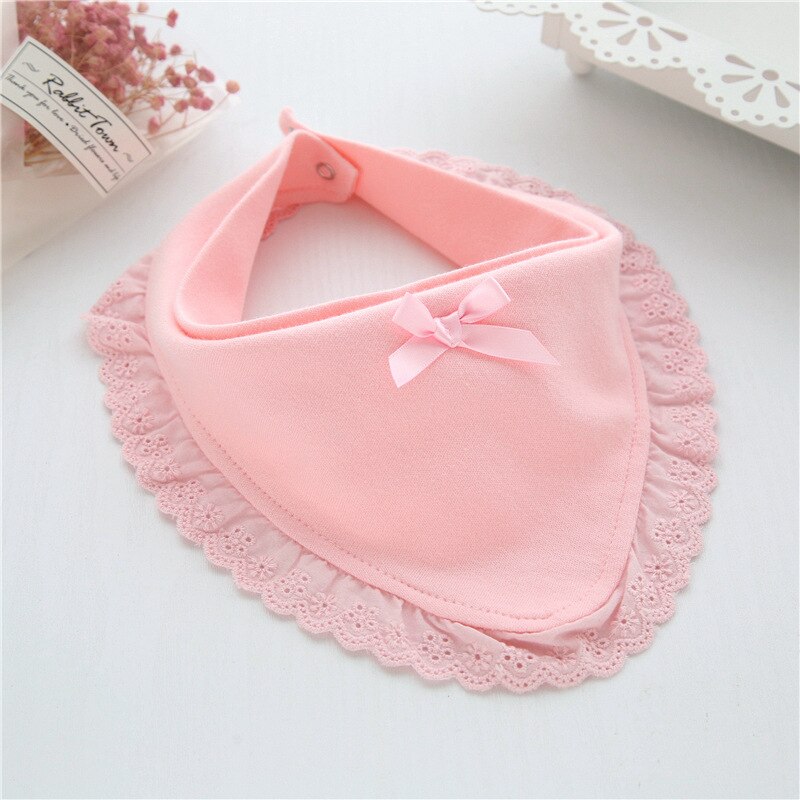 Bebé 100% triángulo de encaje de algodón lazo rosa y blanco babero de bebé chica precioso babero infantil de bebé suave paño absorbente
