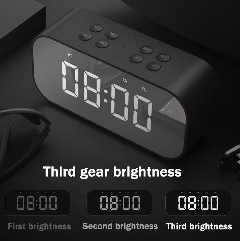 Alarm Clock Digital with Snooze Function Wireless Bluetooth Speaker Alarm Color Luminous Led Mirror Reveil