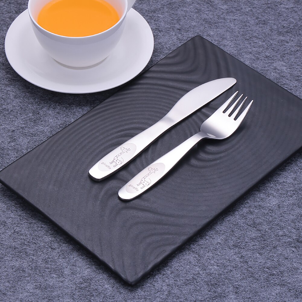 Couverts pour enfants, vaisselle en acier inoxydable, dessin animé girafe, couteau fourchette cuillère enfants, ensembles de vaisselle pour la cuisine de la maison 4 pièces