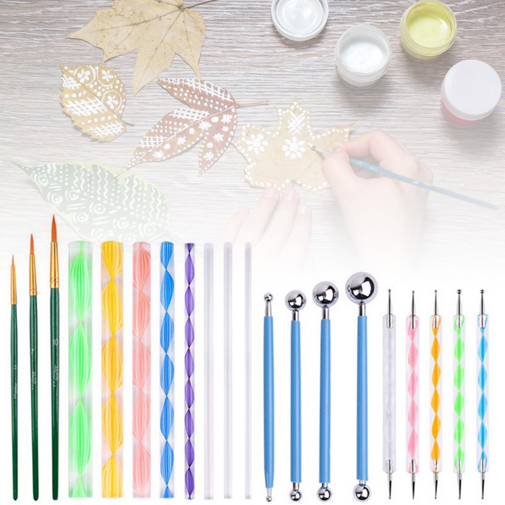 25PCS Mandala Dotting Tools Set Pen Dotting Tool Mandala Stencil Ball Stylus Paint Tray Painting Rock Coloring Drawing Supplies