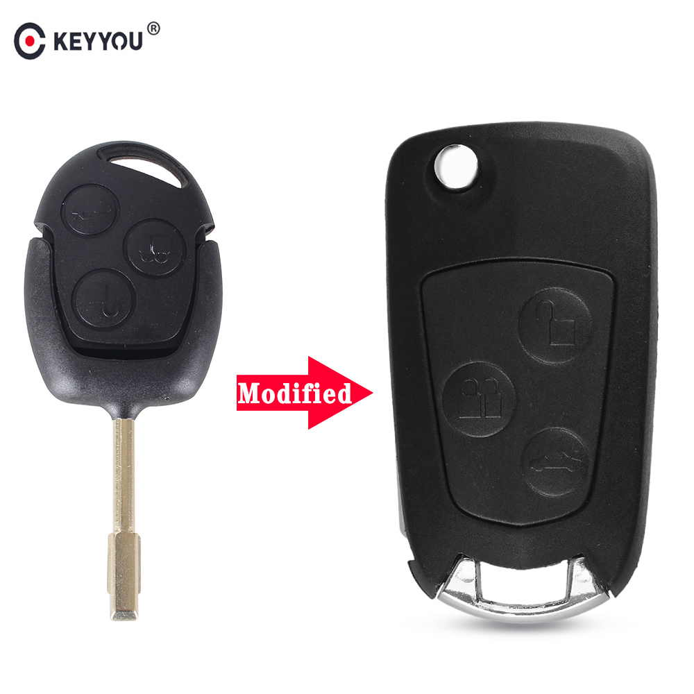 Keyyou 3 Knoppen Key Case Gewijzigd Flip Vouwen Afstandsbediening Sleutel Flip Fob Shell Voor Ford Focus Mondeo Fiesta Ka: Model 3