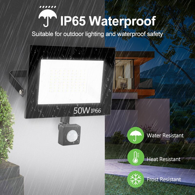 Ip66 vandtætte pir bevægelsessensor projektør led projektør lys 220v 240v udendørs væglampe 10w 20w 30w 50w projektør lys spotlight