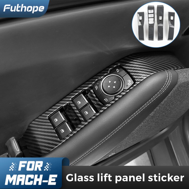 Futhope Carbon Fiber Glazen Lift Panel Sticker Voor Ford Mustang MACH-E 2022 Lift Panel Deur Window Switch Cover Trim