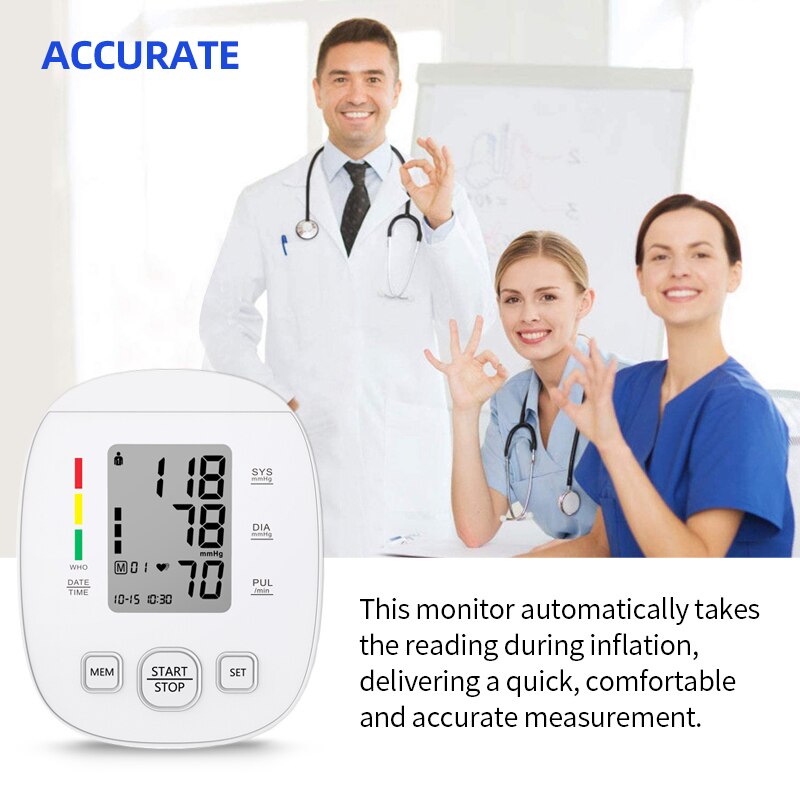 URIT Digital Blood Pressure Monitor Upper Arm Automatic Cuff Home BP Sphygmomanometers with Large LCD Display