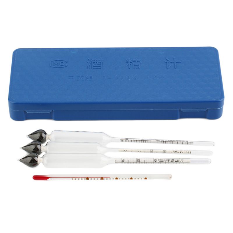 3pcs/set 0-100% Alcoholometers Breathalyzer alcohol tester Concentration Meter for Wine Alcohol with Thermometer