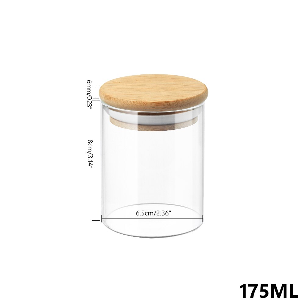 Afgesloten Glazen Pot Met Bamboe Deksel Bus Voedsel Opslag Keuken Flessen Container Voor Losse Thee Bean Suiker Zout Koffie: 175ml 6.5x8cm
