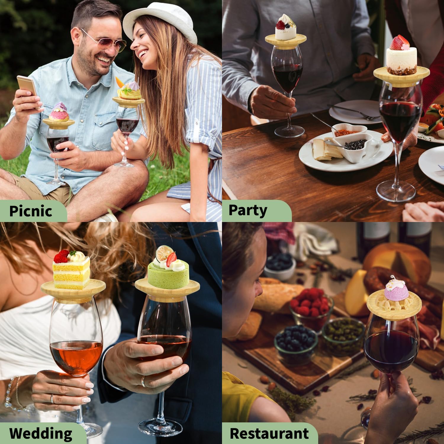 1/2/4Pcs Wine Glass Charcuterie Topper Bamboo Wine Glass Charcuterie Board Topper Wine Glass Topper Appetizer Plates for Party