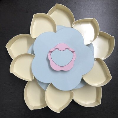 Boîte de rangement de bonbons à 2 couches | Compartiment rotatif multifonction en forme de pétale avec couvercle boîte à noix, organisateur de bonbons rotatif: double blue holder
