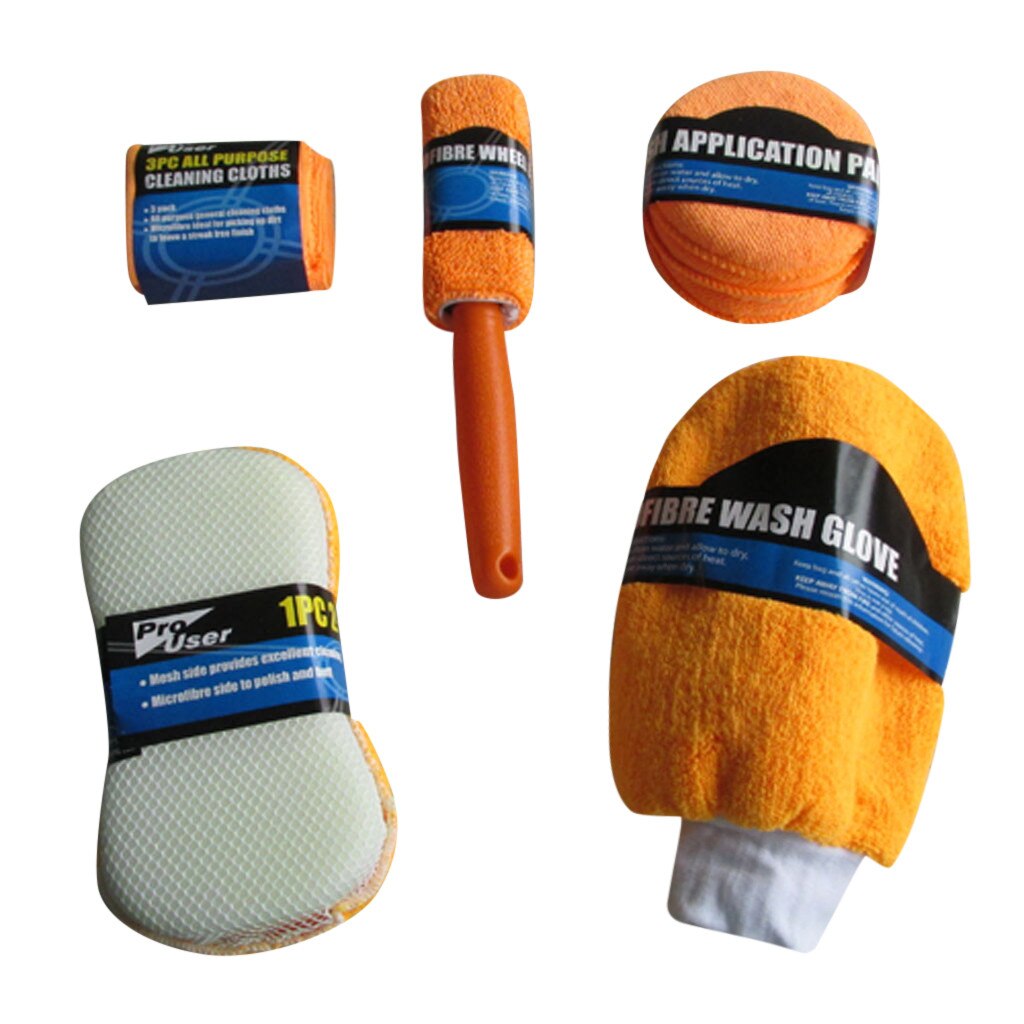 9PCS one set Of Car Wash Cleaning Kit Microfiber Car Detailing Washing Tools #33: Orange