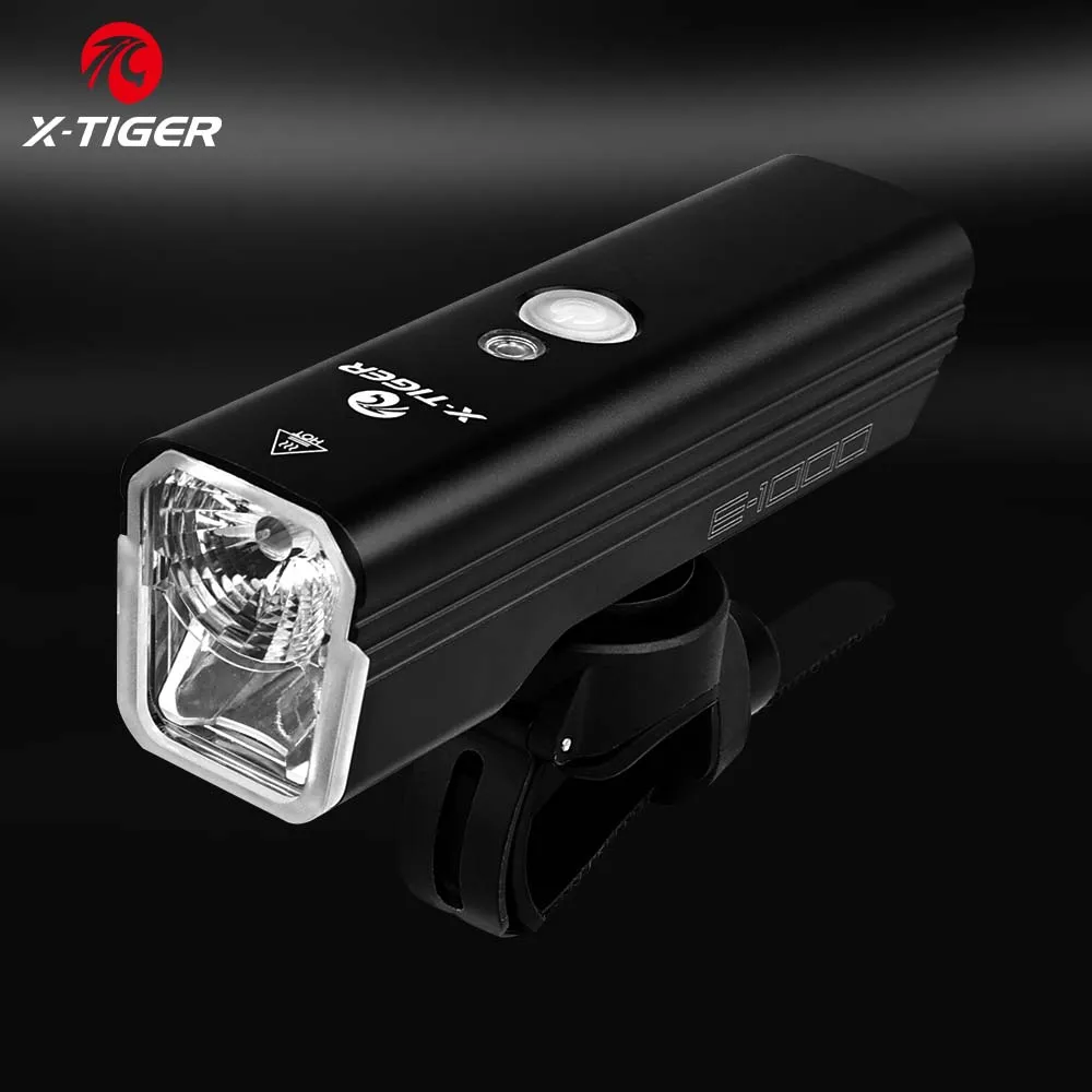 X-Tiger Fahrradscheinwerfer, Fahrrad-Taschenlampe, tragbar, abnehmbar, wiederaufladbar, Aluminium, 1000 Lumen, für Reisen, Mountainbike, LED-Fahrradbeleuchtung: Schwarz