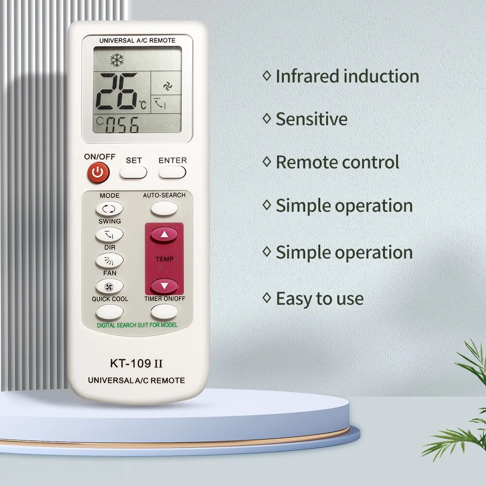 KT109II Universal Air Conditioner Remote Control Replacement LCD Display Remote Control With Base