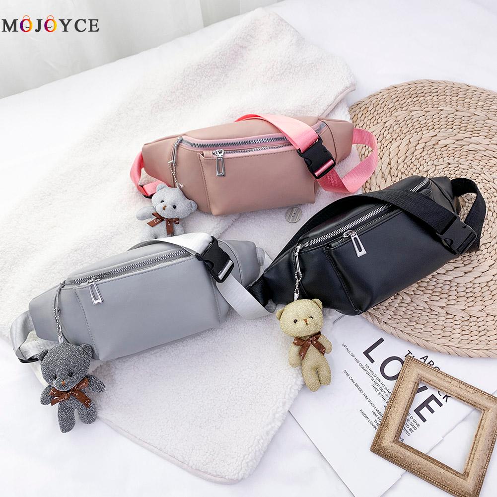 Bolsas de cintura feminina fanny pu couro urso pingente sólido pacote de ombro no peito