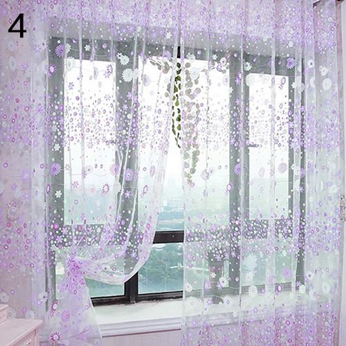 Pastorale Bloemen Voile Sheer Tulle Venster Interieur Gordijn Volant Deur Scheidingswand Drape Decoratie Gordijnen: Paars