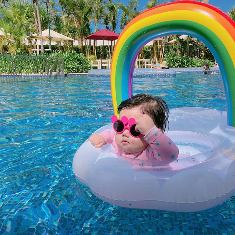 Inflatable Glitter Sequins Swimming Ring Arch Rainbow Cloud Toddler Baby Seat Circle Float Water Entertainment Toy for Pool Beac