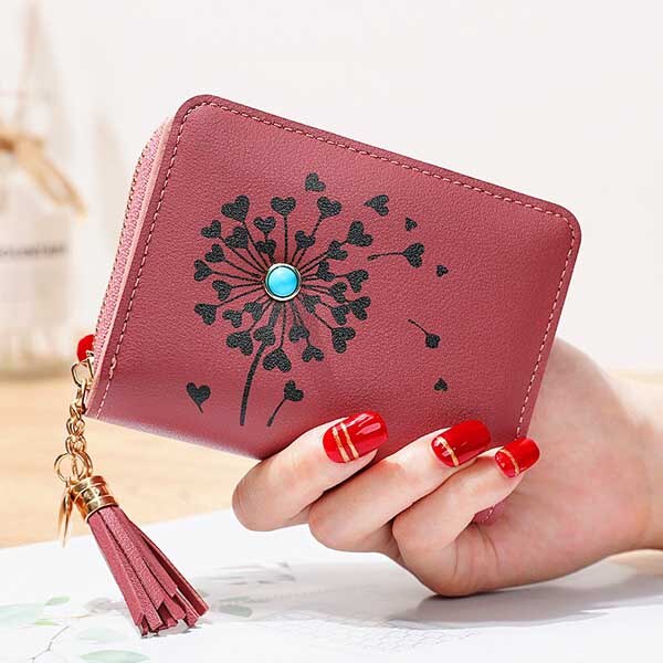 Frędzle zamek błyskawiczny portmonetki stojak w kształcie karty worki na pieniądze kobieta serce portfel pani krótka torebka etui dziewczyny Notecase kieszeń portfele torba: ciemny różowy