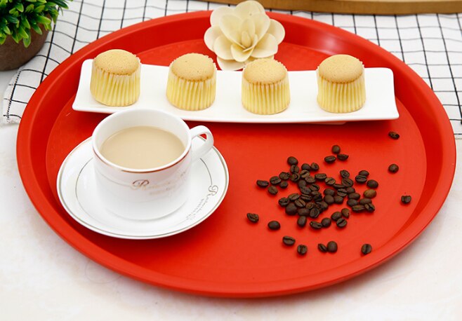 non slip Round Plastic Tray Restaurant Serving Plate Lined Non-Slip Tray Coffee Drinks Tray Fast Food Serve Dishes Bar Tool