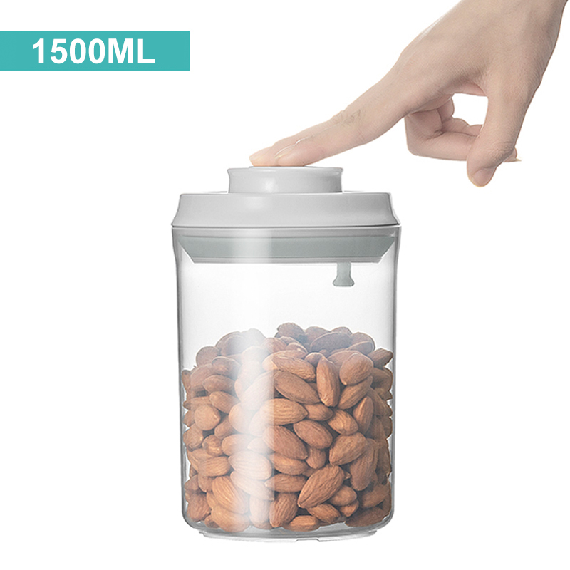 Kitchen Round Sealed Large Capacity Storage Tank 1L/1.5L/2L Plastic Storage Box Container Jars For Bulk Cereals: 1500ml