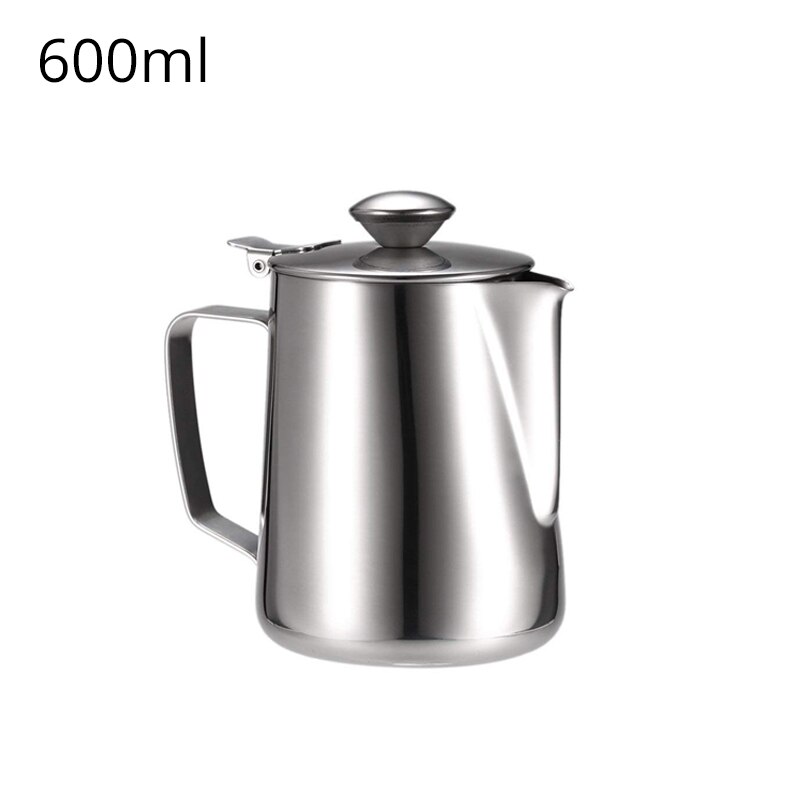 Tetera de leche de acero inoxidable, cafetera con tapa, perfecta para máquina de espresso, espuma y latte art: 600ml