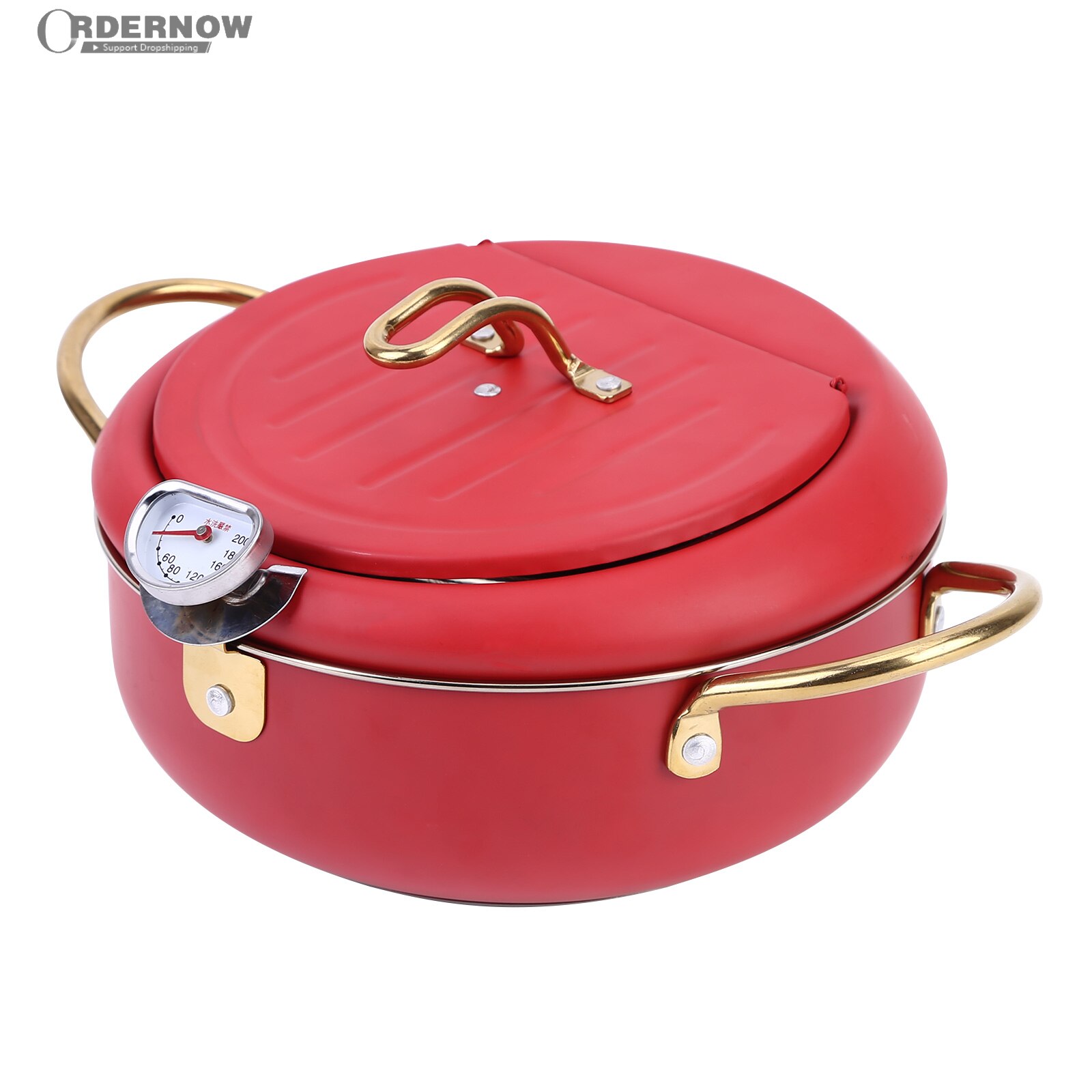 Kitchen Deep Frying Pot Thermometre Tempura Fryer Pan Temperature Control Fried Chicken Pot Cooking Tools Stainless Steel