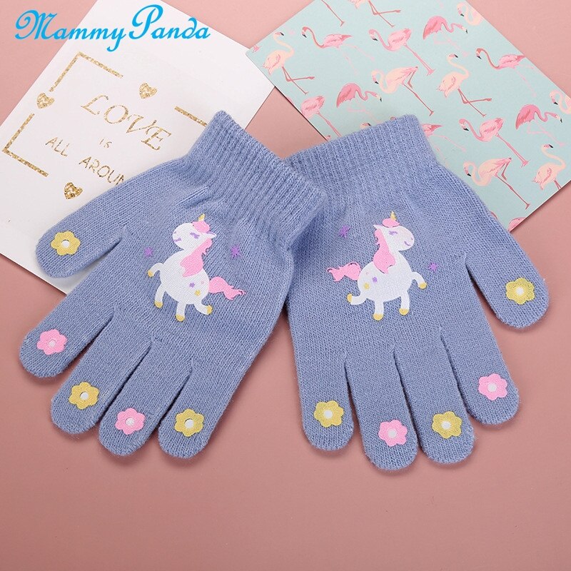 Kids Handschoenen Eenhoorn Winter Warm Baby Handschoenen Wanten Kerst School Knit Full Vinger Kinderen Handschoenen Cartoon Voor Meisjes 2-5Y