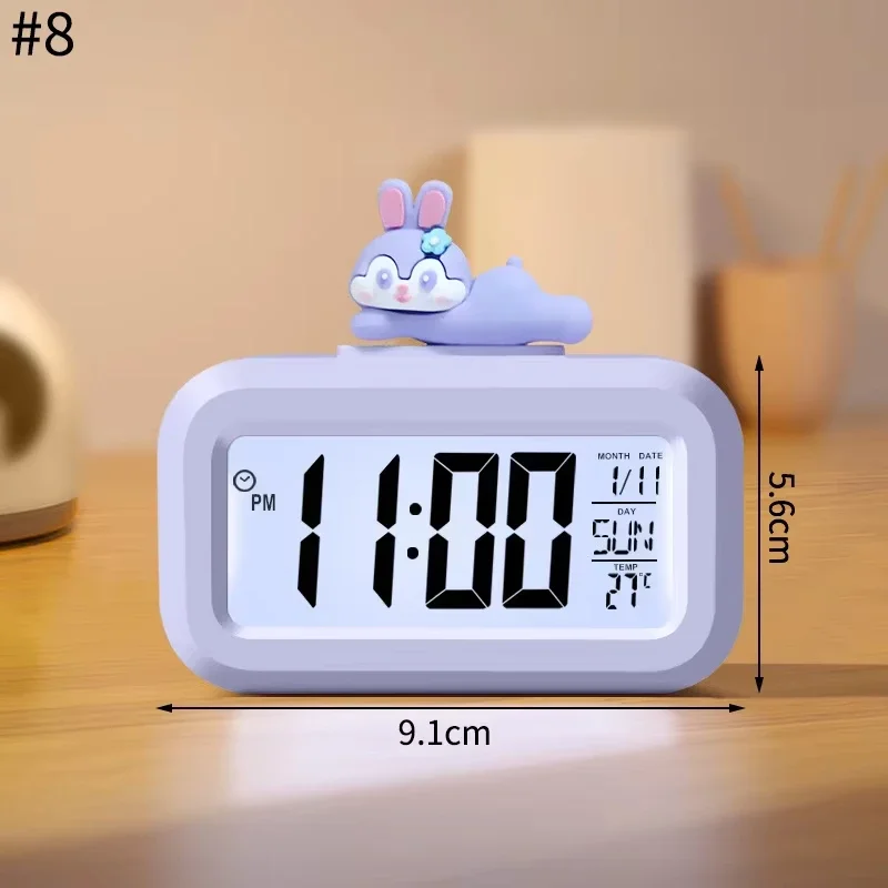 LED Digital Clock Cute Kawaii Rome Decor Cartoon Pig Alarm Clock with Night Light Room Cute Watch Bedroom Bedside Ornaments