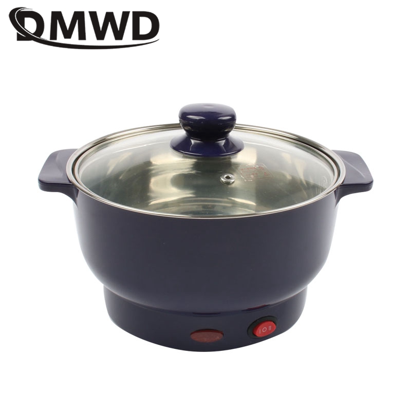 DMWD 1.5L Multifunctional Electric Cooker Home Hotpot Stainless Steel Saucepan Skillet Food Warmer Steamer 20cm 2 Gear 220V