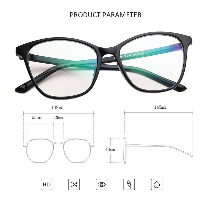 Elbru Cat Eye Glasses Frame Women Retro Flat Glasses Classic Big Frame Glasses Frame Transparent Frame Optical Glasses