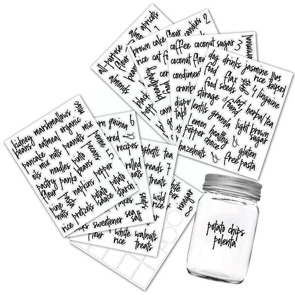 8 Sheets Pantry Label Sticker For Containers Preprinted Waterproof Transparent Kitchen Storage Self-adhesive Food Label Sti G9a0