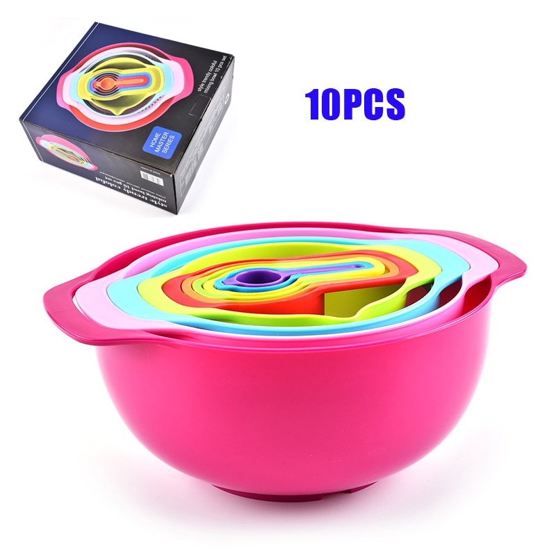 10 Pcs Mixing Rainbow Bowls Set Kitchen Bowl Set Salad Bowl Plastic Baking Measuring Cup Measuring Spoon Set Kitchen Gadgets: 10pcs